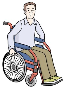 Eine Person sitzt in einem Rollstuhl.