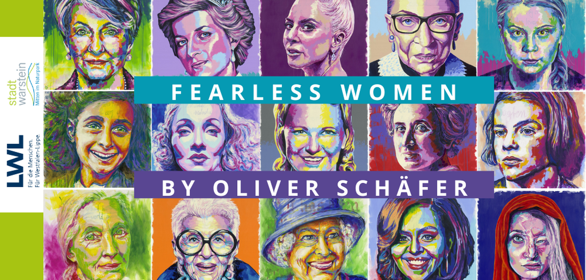 Zeigt die 15 verschiedene Portraits von Oliver Schäfer die in drei Reihen gleichmäßig angeordnet sind.